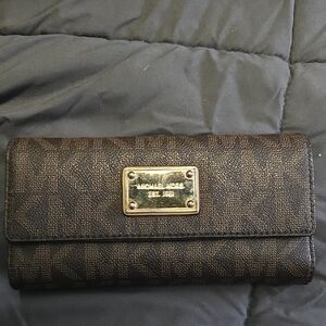 Michael Kors Jet Set Brown MK Logo Checkbook Wallet